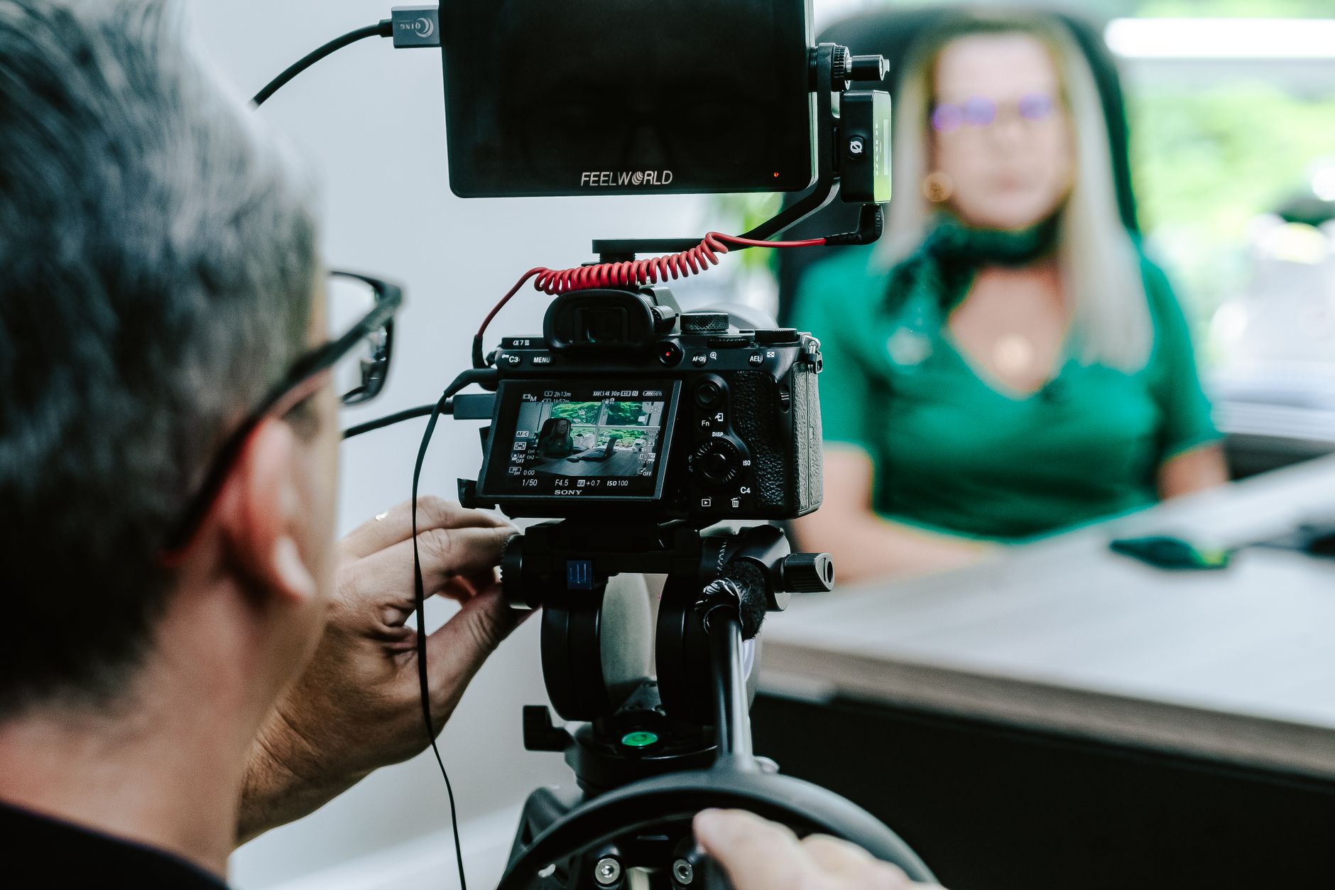 Corporate interview film setup with premium lighting