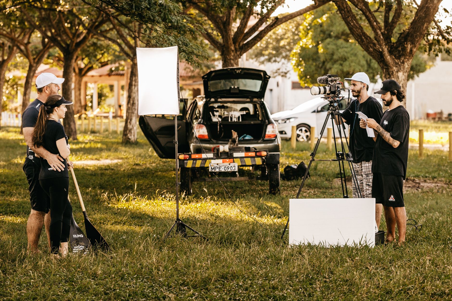 Production crew setting up on location